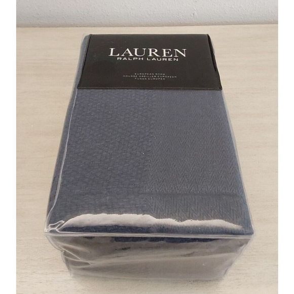 Ralph Lauren WOVEN STRIPE Dark Blue Cotton Linen European Euro Pillow Sham - Picture 4 of 8